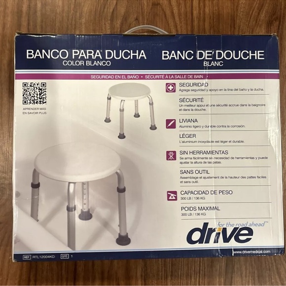 {Drive Medical} RTL12004KD Handicap Bathroom Stool, White - Picture 4 of 7